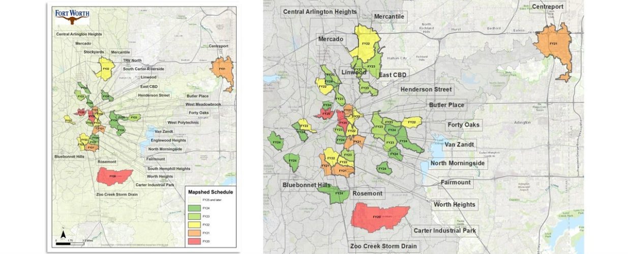 closeup of Fort Worth mapshed schedule map